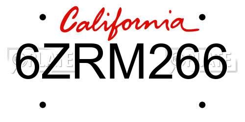 6ZRM266 California License Plate