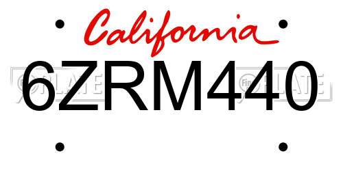 6ZRM440 California License Plate