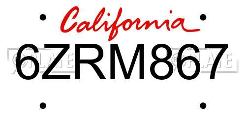 6ZRM867 California License Plate