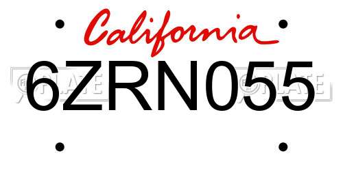 6ZRN055 California License Plate