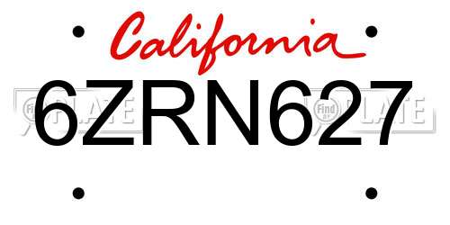 6ZRN627 California License Plate