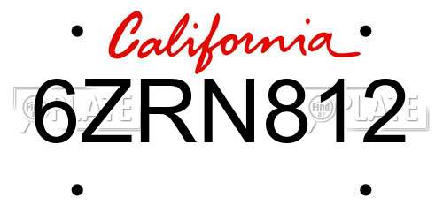6ZRN812 California License Plate