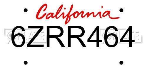 6ZRR464 California License Plate