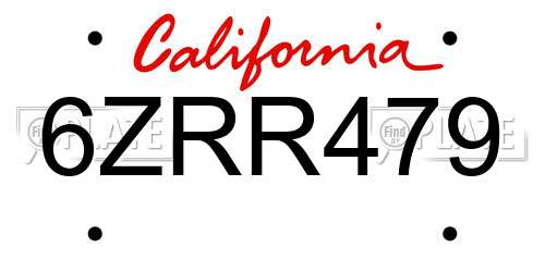 6ZRR479 California License Plate