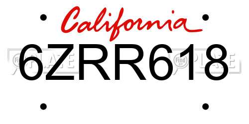 6ZRR618 California License Plate