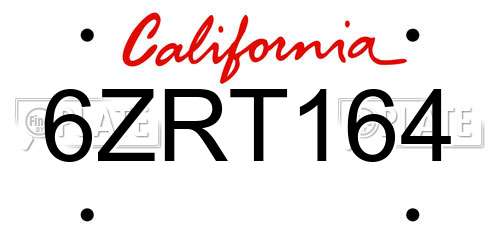 6ZRT164 California License Plate