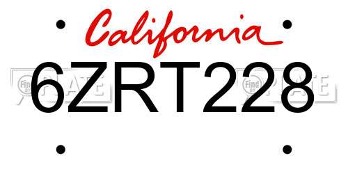 6ZRT228 California License Plate
