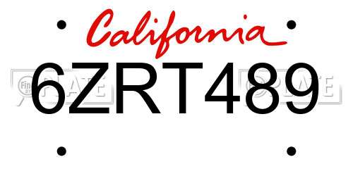 6ZRT489 California License Plate