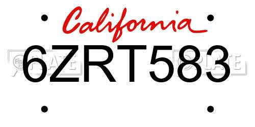 6ZRT583 California License Plate