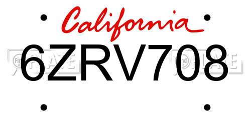 6ZRV708 California License Plate