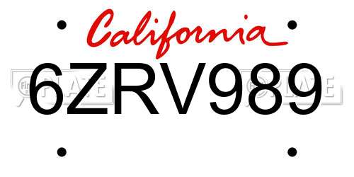 6ZRV989 California License Plate