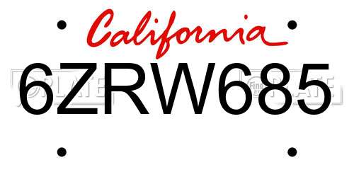 6ZRW685 California License Plate