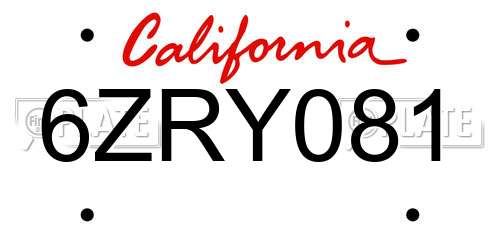 6ZRY081 California License Plate