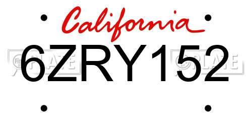 6ZRY152 California License Plate