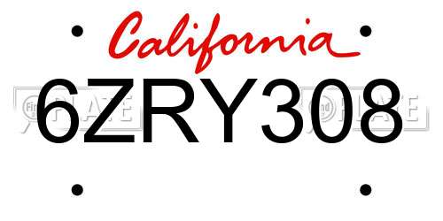 6ZRY308 California License Plate