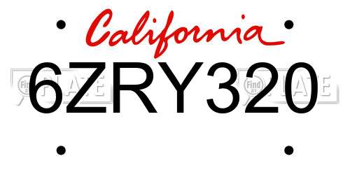 6ZRY320 California License Plate