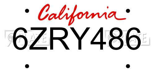 6ZRY486 California License Plate
