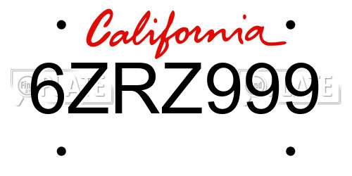 6ZRZ999 California License Plate
