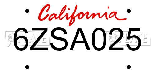 6ZSA025 California License Plate