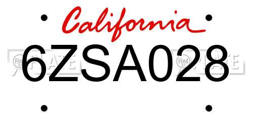 6ZSA028 California License Plate