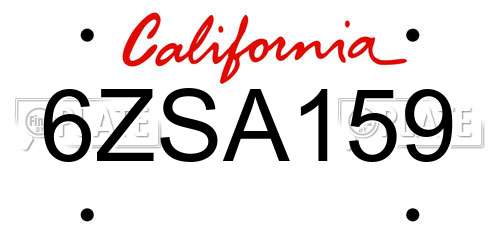 6ZSA159 California License Plate