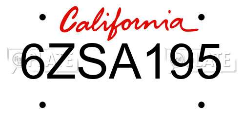 6ZSA195 California License Plate