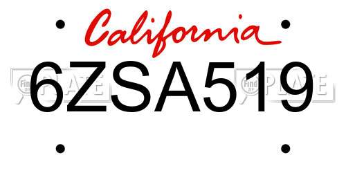 6ZSA519 California License Plate