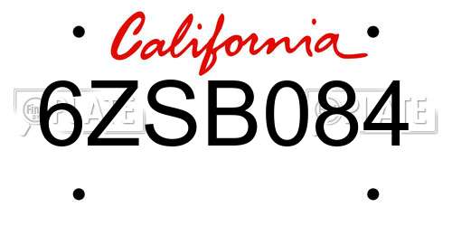 6ZSB084 California License Plate