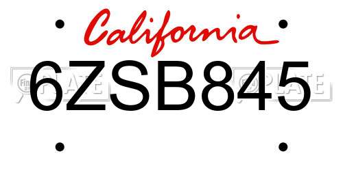 6ZSB845 California License Plate