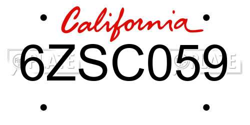 6ZSC059 California License Plate