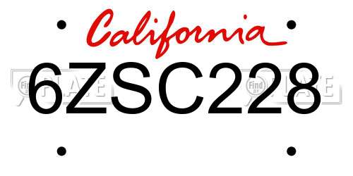 6ZSC228 California License Plate
