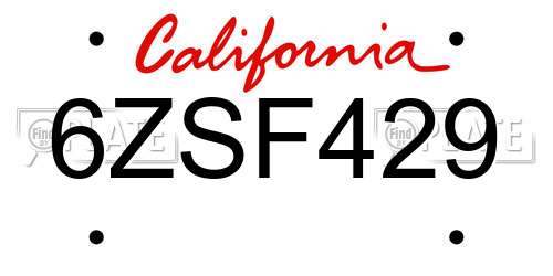 6ZSF429 California License Plate