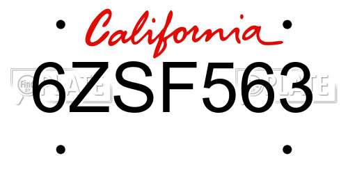 6ZSF563 California License Plate