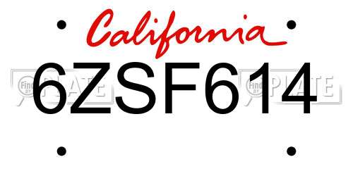 6ZSF614 California License Plate