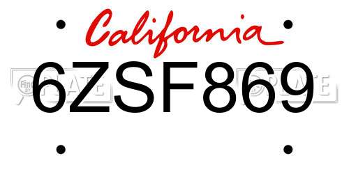 6ZSF869 California License Plate