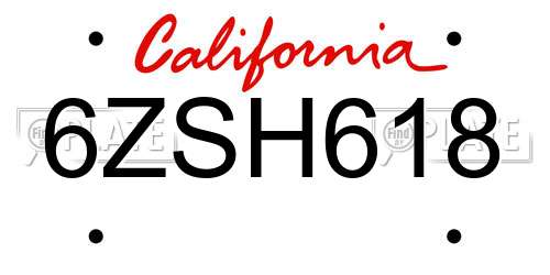 6ZSH618 California License Plate