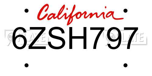 6ZSH797 California License Plate