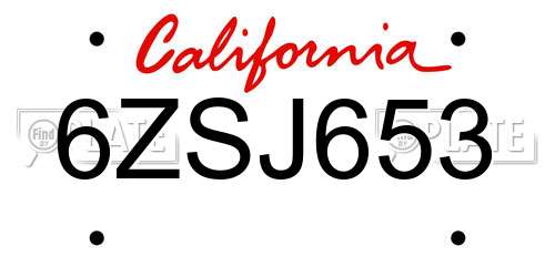 6ZSJ653 California License Plate