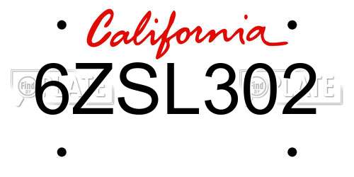 6ZSL302 California License Plate