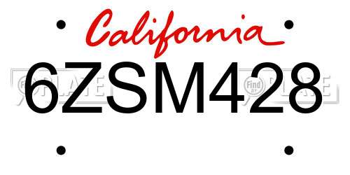 6ZSM428 California License Plate
