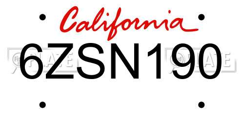 6ZSN190 California License Plate