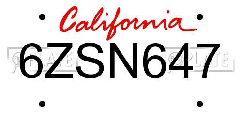 6ZSN647 California License Plate