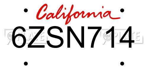 6ZSN714 California License Plate