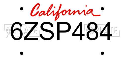 6ZSP484 California License Plate