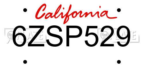 6ZSP529 California License Plate