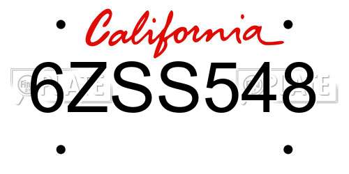 6ZSS548 California License Plate