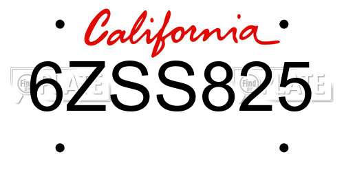 6ZSS825 California License Plate