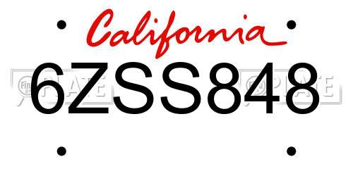 6ZSS848 California License Plate