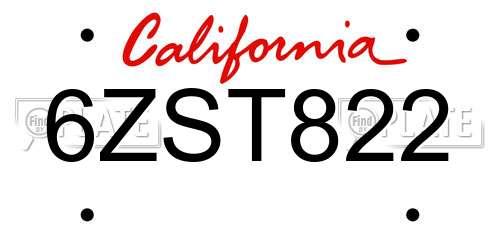 6ZST822 California License Plate