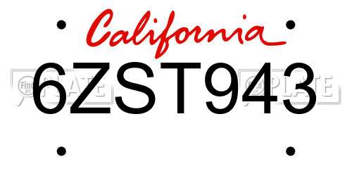 6ZST943 California License Plate